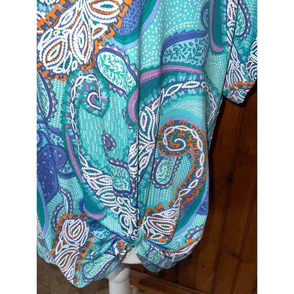 Womens Ruby Rd Knit Paisley Puff Print Front Tie‎ Detail Blue Purple Blouse M - Picture 3 of 7